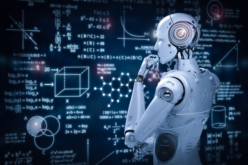 Futuristic illustration showing the AI revolution transforming business, education, and society, with humans and intelligent systems collaborating to shape innovation, decision-making, and everyday life across industries.